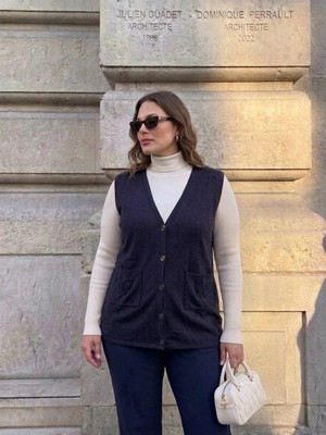 Onno Style Cebi Kelebek Taşlı Çelik Örgü Klasik Triko Yelek