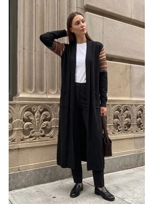 Onno Style Kilim Desen Uzun Triko Kadın Hırka