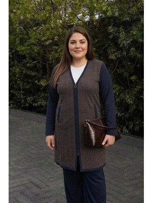 Onno Style Desenli Çelik Örgü Triko Uzun Kadın Ceket