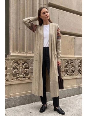 Onno Style Kilim Desen Uzun Triko Kadın Hırka