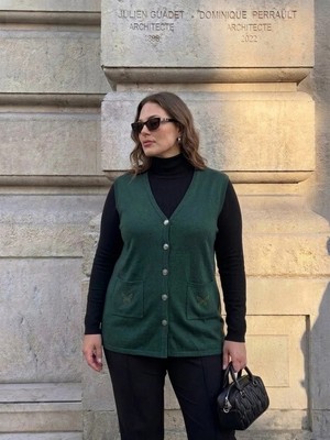 Onno Style Cebi Kelebek Taşlı Çelik Örgü Klasik Triko Yelek