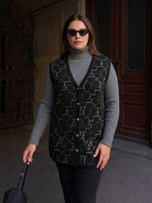 Onno Style Kalp Desenli Düğmeli Klasik Çelik Örgü Triko Yelek
