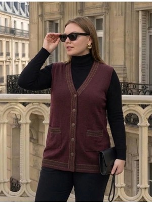 Onno Style Bantı Hasır Desenli Çelik Örgü Klasik Triko Yelek