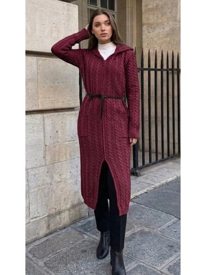 Onno Style Saç Örgü Triko Uzun Kadın Hırka