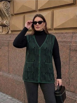 Onno Style Desenli Çelik Örgü Klasik Triko Yelek