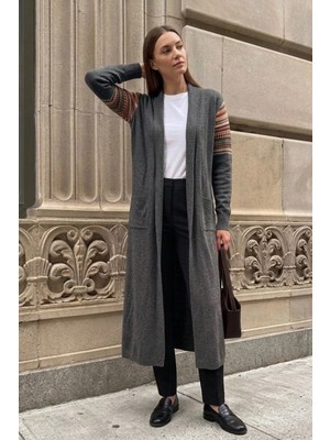 Onno Style Kilim Desen Uzun Triko Kadın Hırka