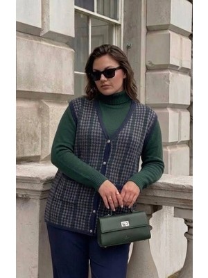 Onno Style Kazayağı Desen Renkli Çelik Örgü Triko Kadın Yelek
