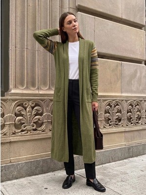 Onno Style Kilim Desen Uzun Triko Kadın Hırka