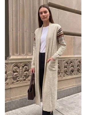 Onno Style Kilim Desen Uzun Triko Kadın Hırka