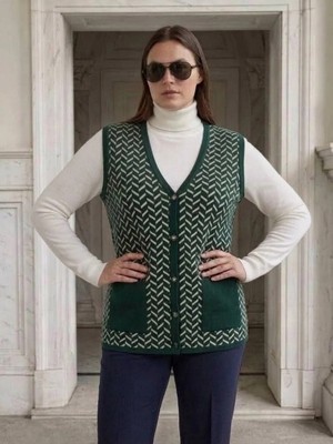 Onno Style Desenli Çelik Örgü Klasik Triko Yelek