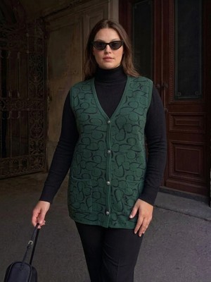 Onno Style Kalp Desenli Düğmeli Klasik Çelik Örgü Triko Yelek