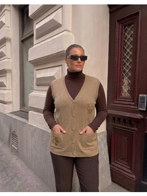 Onno Style Cebi Taşlı Çelik Örgü Klasik Triko Yelek