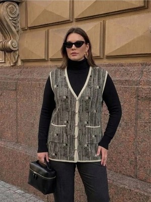 Onno Style Desenli Çelik Örgü Klasik Triko Yelek