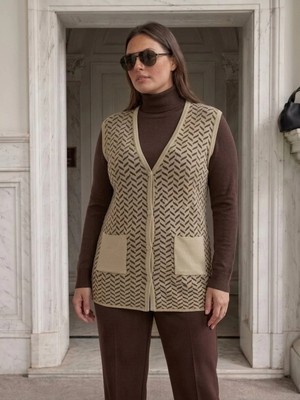 Onno Style Desenli Çelik Örgü Klasik Triko Yelek