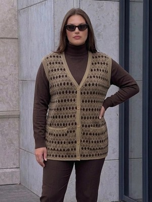 Onno Style Desenli Çelik Örgü Klasik Triko Yelek