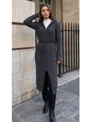 Onno Style Saç Örgü Triko Uzun Kadın Hırka