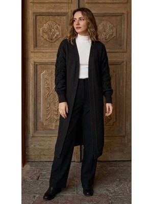 Onno Style Damla Kol Desen Kadın Triko Uzun Hırka