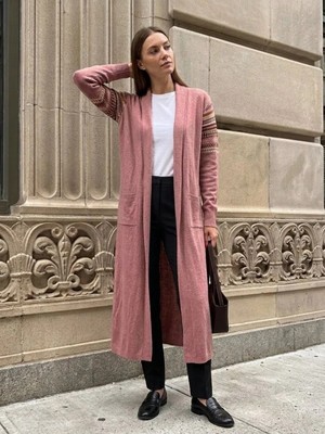 Onno Style Kilim Desen Uzun Triko Kadın Hırka