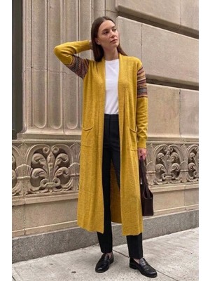 Onno Style Kilim Desen Uzun Triko Kadın Hırka