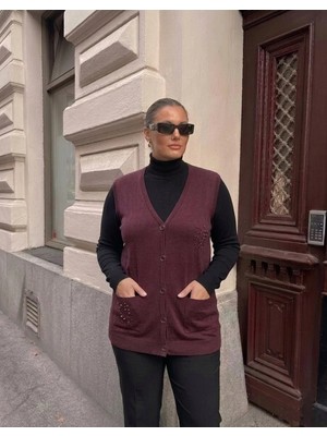 Onno Style Cebi Taşlı Çelik Örgü Klasik Triko Yelek