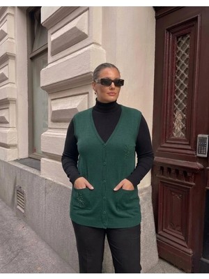 Onno Style Cebi Taşlı Çelik Örgü Klasik Triko Yelek