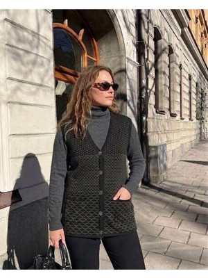 Onno Style Desenli Çelik Örgü Klasik Triko Yelek