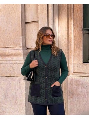 Onno Style Çelik Örgü Klasik Leopar Desen Triko Yelek