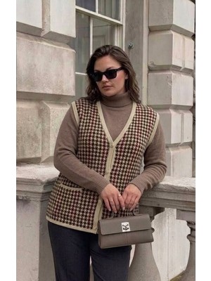 Onno Style Kazayağı Desen Renkli Çelik Örgü Triko Kadın Yelek