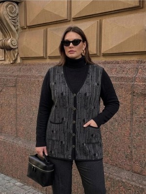 Onno Style Desenli Çelik Örgü Klasik Triko Yelek