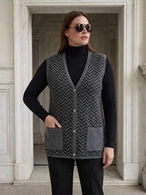 Onno Style Desenli Çelik Örgü Klasik Triko Yelek