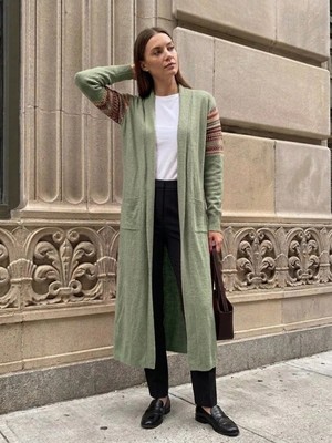 Onno Style Kilim Desen Uzun Triko Kadın Hırka