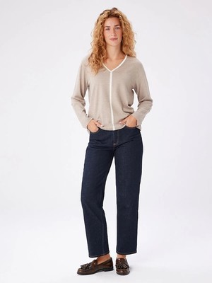 Faik Sönmez Renk Bloklu V Yaka Triko Bluz W27TRB008