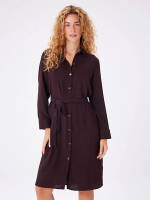 Faik Sönmez Kuşaklı Kendinden Dokulu Şönil Elbise W27ELB007