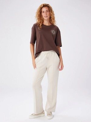 Faik Sönmez Relax Önü Dikiş Detaylı Wide Leg Fit Örme Pantolon W27PNT034