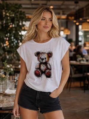 Mila Butik Beyaz ayıcıklı tişört