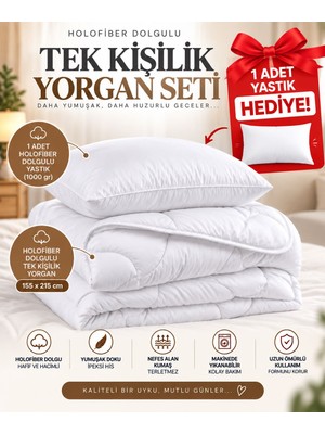 Dolce Mariee Holofiber Dolgulu Tek Kişilik Yorgan 155X215 cm + 1 Adet 1000 gr Yastık Hediye | Yorgan Seti