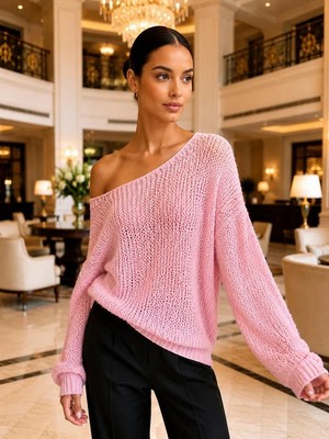 Mila Butik Uzun kollu pembe triko
