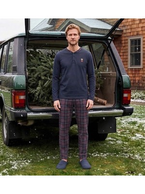Pijamoni Erkek Pamuksoft Yaka  Düğmeli Pijama Takımı 6510-ERKEK