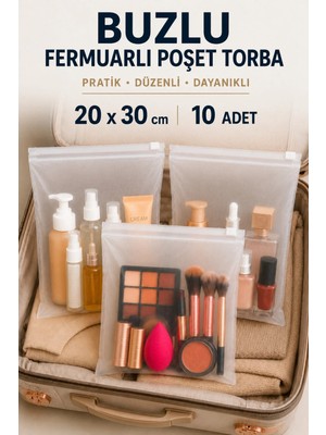Maison Luré Makyaj & Takı Organizeri 10 Adet Valiz Iç Düzenleyici Organizer Buzlu Fermuarlı Torba 20X30 cm