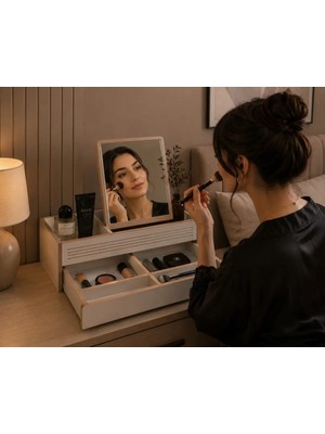 Maison Luré Makyaj & Takı Organizeri Şık ve Premium Tasarımlı Çok Amaçlı Ahşap Çekmeceli Makyaj Organizer