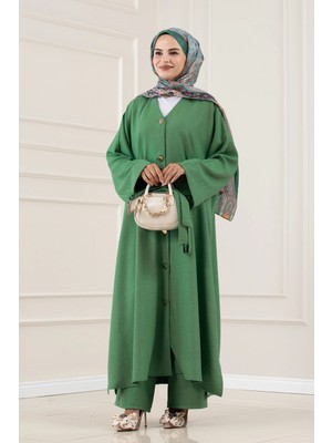 Sevitli Düğmeli Davin Abaya Ikili Takım-Yeşil