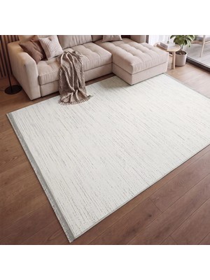 Cool Halı Nocturn Krem Gri Kaymaz Yıkanabilir Kestirme Minimal Desenli Yumuşak Pati Dostu Oturma Odası Halısı
