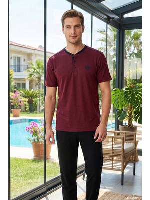 Remsa Erkek Kısa Kol Penye Pijama Takımı 3070 BORDO03