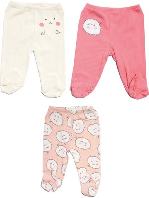 Bebegen Kız Bebek Ekru Fuşya Sevimli Karakter Baskılı 3'lü Tek Alt Set