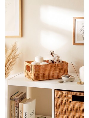 Ocean Home Textile Yıkanabilir Bej Pp Rattan Sepet 30 x 20 x 11 cm