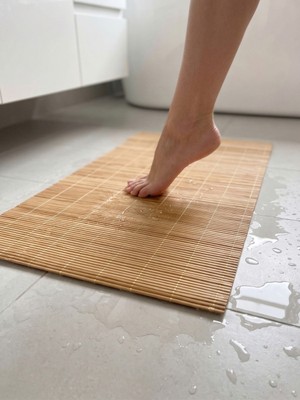 Airobazar Doğal Bambu Çok Amaçlı Banyo Matı - Suya Dayanıklı, Kaymaz Ahşap Paspas, Servis Altlığı (40X70 Cm)