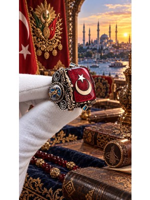 Takılingo Takilingo 925 Ayar Gümüş Ay Yıldız Türk Bayrağı Motifli Özel Tasarım Erkek Yüzük