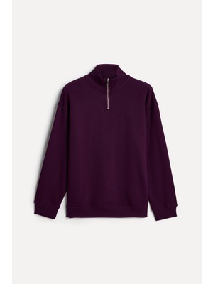 Mudo Erkek Mürdüm Dik Yaka Oversize Sweatshirt