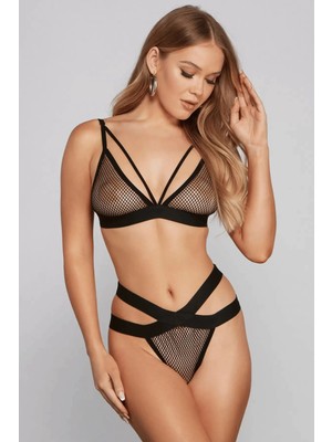 Sofya Passion Kadın Siyah File Detaylı Ip Tasarımlı Bralet ve Külot Takımı