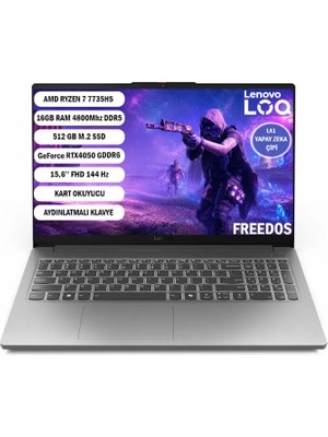 Lenovo LOQE AMD Ryzen 7 7735HS 16GB 512GB SSD RTX4050 Freedos 15.6" Taşınabilir Bilgisayar 83S0002YTR